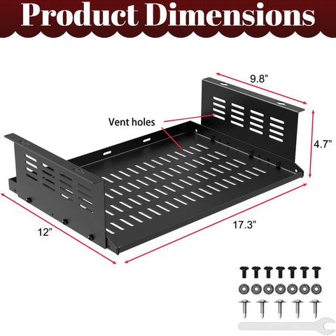 Heavy Duty Under Desk Computer Mount For Small Form Factor Desktops Plus Gaming Consoles Straight Up Rugged organizer dimensions with vent holes shown.