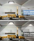 Comparison of Black Flush Mount Ceiling Light 13 Inch 30W Dimmable LED Fixture With 3000K 4000K 5000K Tunable Color vs 24W light
