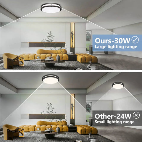 Comparison of Black Flush Mount Ceiling Light 13 Inch 30W Dimmable LED Fixture With 3000K 4000K 5000K Tunable Color vs 24W light