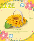 Sunflower-shaped crochet basket from Beginner Crochet Kit Starter Set With Coasters And Plant Pot Projects, shown with measurements