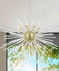Straight Up 16 Light Satin Brass Foyer Pendant Chandelier With Real Clear Crystal Rods Built Different For Grand Entries And Modern Homes Damp Rated, featuring clear crystal rods and brass finish.