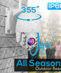 Outdoor PTZ IP Security Cam With 4x Optical Zoom Starlight Night Vision 1080p HD Wireless WiFi, IP66 weatherproof design.