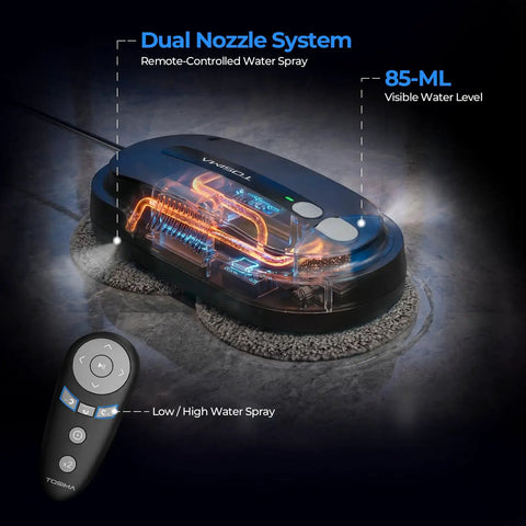 X1 Window Cleaning Robot With Dual Direction Auto Spray Smart Navigation shown with remote control and 85ml tank