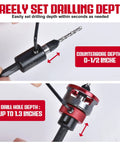 Heavy Duty 7 Piece Countersink Drill Bit Set With Adjustable Depth Stop Collar and Precision Bearings showing adjustable depth settings.