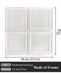 Top Shelf 3D Peel And Stick Ceiling Tiles 30 Pieces Soft PVC Foam Panels 70x70cm for acoustic wall decor, 4.5mm thick white panels.
