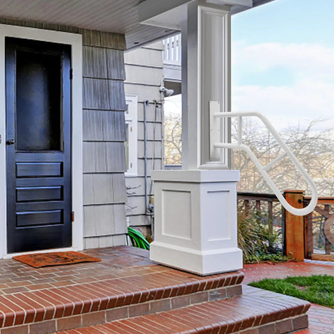 Rock Solid Outdoor Handicap Grab Bar For Steps Heavy Duty Wall Mount Handrail with smooth matte finish next to porch steps.