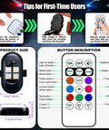 Rechargeable Interior Car LED Lights Kit With 8 Color Modes Easy Install Wireless Operation Remote Control guide and specs