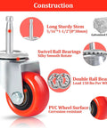Beefed Up Heavy Duty 2 Inch Wheel Casters With Five Sixteenth By One And A Half Inch Long Stem 600 Lb Capacity 360 Degree Swivel Double Ball Bearing Wet Dry Vacuum Replacement Casters Red Set Of Four shown with construction details