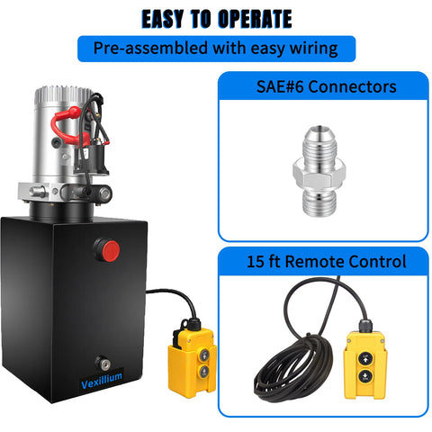 15 Quart Hydraulic Power Unit For Dump Trucks And Trailers Single Acting Electric Hydraulic Pump 12V DC 3200 PSI With Metal Reservoir For Heavy Lifting Hydraulic Systems