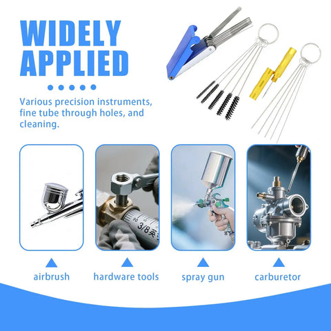Carburetor Cleaning Kit With Torch Tip Cleaner 13 Cleaning Lines 5 Cleaning Needles 5 Nylon Brushes 1 Sharp Pick, tools shown