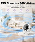 Chill Portable Desk Fan With 199 Speed Settings for personal cooling at home in living room with 360-degree airflow