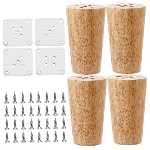 4 Piece Beefy Heavy Duty Load Bearing Round Cylinder Wooden Cabinet Legs Set With Mounting Plates And Screws For Sofa Couch Bed About 3 Inch Height Sturdy Replacement Or Renovation Hardware