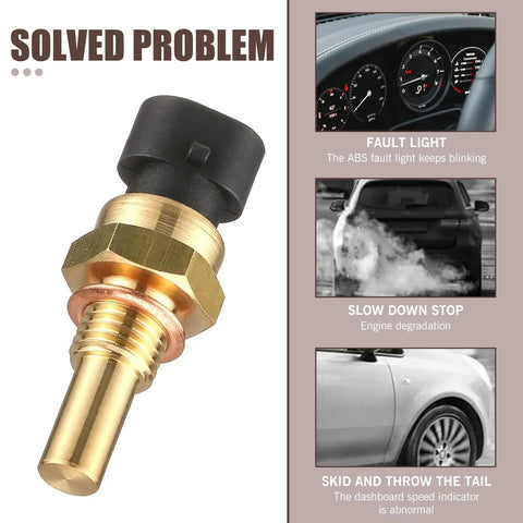 Engine Coolant Temperature Sensor For Delphi III Brass Body Water Temperature Sensor With High Temperature Resistance OEM Numbers 15404280 12191170 60811520 12608814 Durable Plastic Alloy Sensor For Auto Engine Cooling System, showing brass body and connector detail, with a solved problem diagram.