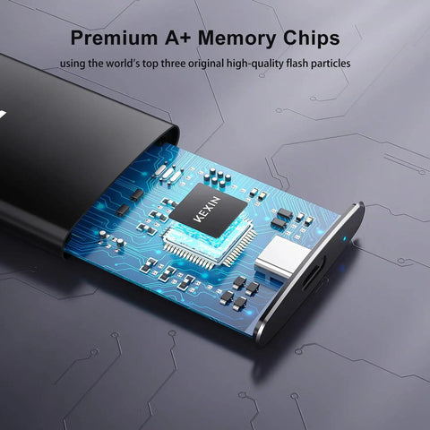 256GB USB 3.1 Type C External SSD Drive Portable Solid State Storage Up To 500MB Per Second For PC Mac Android Game Console And More Ideal For Photo Video Backup And On The Go showing internal memory chips