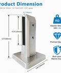 Heavy Duty 2205 Stainless Steel Glass Pool Fence Spigots 4 Pack Marine Grade Balustrade Railing Post Clamps For Balcony Garden And Deck Handrails Brushed Finish NW 2.6lb Each Level 3 Certified shown with dimensions and weight details.