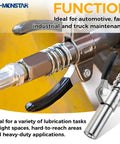 Close-up of Grease Gun Accessory Kit With 90 Degree Coupler for tight spots and hard to reach fittings, shown installed.