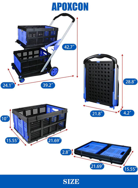 Dope Two Tier Collapsible Shopping Cart With Two Storage Crates And 360 Degree Swivel Wheels dimensions and features
