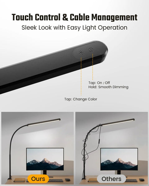 Eye Friendly LED Desk Lamp With 360 Degree Flexible Gooseneck Clamp On Light For Home Office And Dorm, Black, touch control