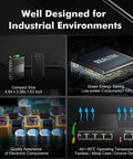 Hardcore Five Port Gigabit Ethernet Switch Built Like A Tank For Gritty Workshop Jobs featuring compact size and low-power CPU.