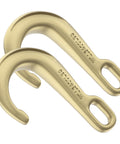 Two Pack 8 Inch Beefy Heavy Duty Tow J Hooks Set Grade 70 Forged Steel Yellow Zinc Plated Clevis J Hooks For Transport Chains 5400 Lbs Capacity Heavy Load Reliable Towing Hooks, set of J Hooks displayed