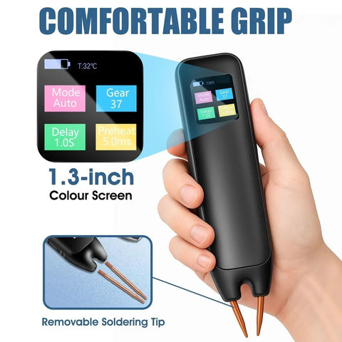 Handheld Spot Welder with 99 Adjustable Settings, 1.3 Inch LCD Display shown in hand