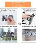 Upgraded vinyl decal vs printed wall sticker comparison, featuring clear black patterns on glass and PVC edges.