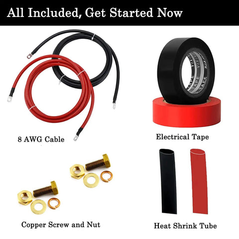 Included items in 10 Foot 8 AWG Trolling Motor Battery Cable Extension Kit With Ring Terminals for 12V 24V 36V 48V systems