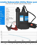 12V DC Submersible Sump Pump With Switch, 1500 GPH Workhorse Utility Water Pump For Basements, Pools, And Drains, 25 Feet Max Head