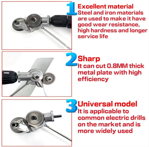 Electric Drill Plate Cutter Nibbler Attachment For DIY Projects With Adapter, heavy duty cutter shown in action on metal plates.
