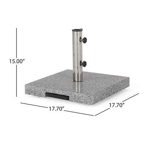 Mojave Outdoor Granite And Stainless Steel Umbrella Base Natural Grey Built To Last Heavy Duty 60 Pound Square Patio Stand with measurements