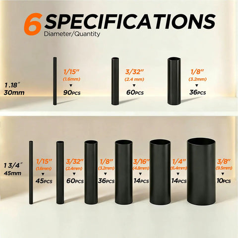 Image showing various sizes of Five To One Pro Grade Heat Shrink Tubing Kit With Adhesive Lined Dual Wall For Waterproof Marine Grade Wire Connectors 365 Pieces.