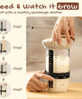 All In One Sourdough Starter Kit With Round And Oval Banneton Baskets showing starter jar with guide markings and cloth cover.
