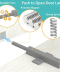 Push To Open Cabinet Latches Set Heavy Duty Magnetic Drawer Release Hardware in gray with strong spring and powerful magnet