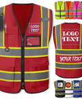 Custom High Visibility Safety Vest With Clean Slick Two Tone Look, Heavy Duty Breathable Mesh, Smooth Zip And Roomy Pockets, Real Deal Reflective Work Gear For Crews in various colors.