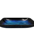 Fresca Blue And Black Glass Vessel Sink Rectangular Hand Painted Glass Vessel For Above Counter Install 21.75 X 14 X 3.5 Inches