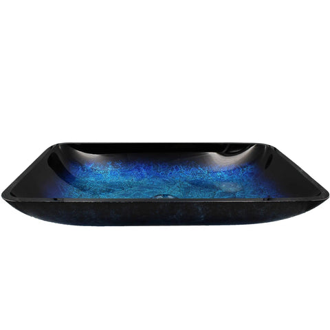 Fresca Blue And Black Glass Vessel Sink Rectangular Hand Painted Glass Vessel For Above Counter Install 21.75 X 14 X 3.5 Inches