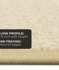 Close-up of ivory cream stair tread showing low profile and bound edges for Skid Resistant Carpet Stair Treads Set Of 15 In Ivory Cream 8 X 23.5 Inches With Durable Rubber Backing Non Slip Steps Easy Install Stair Rugs That Are Pet Friendly And Kid Safe For Busy Homes.