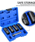 Garage Ready 5 Piece Twist Socket Set With Center Punch Bar For Stubborn Lug Nut Removal Metric 17Mm Through 22Mm set in blue case.