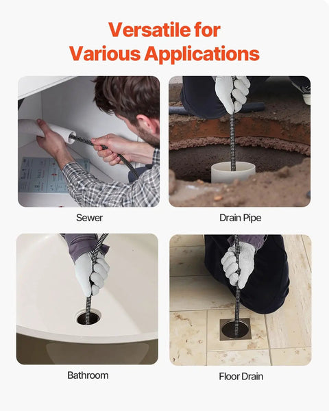 Professional Auto Feed Drain Cleaner Machine 100 Feet Sewer Snake Auger Three Quarter Inch Heavy Duty Cable used in various drain applications.