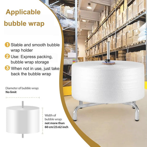 Heavy Duty Bubble Wrap Roll Dispenser Smooth Packing Station For Moving And Shipping Secure All Those Fragile Boxes With A Hella Tough Galvanized Steel Frame in a warehouse setting.
