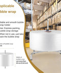 Rock Solid Heavy Duty Bubble Wrap Roll Dispenser With No Hassle Setup And Pro Level Packing Station Stand For Bulk Moving Shipping Supplies Garage Shop Ready Film Holder displayed with bubble wrap holder in warehouse.