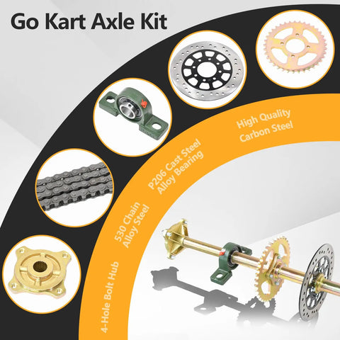 Heavy Duty 44 Inch Rear Axle Kit For Go Karts With Brake Caliper And Disc 37T Sprocket 530 Chain Pillow Block Bearings