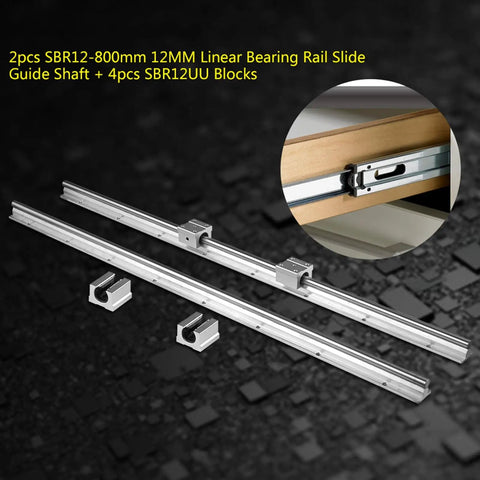 Two Piece SBR12 Linear Guide Rail Kit With Four Matching UU Sliding Blocks Eight Hundred Millimeter Heavy Duty Aluminum Rods For CNC Machines.