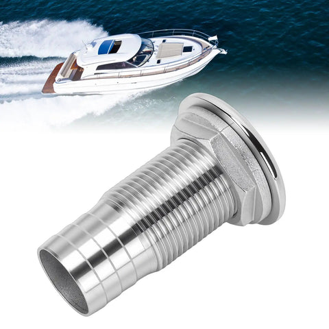 316 Stainless Steel Boat Thru Hull Fitting Hose Barb Connector For Marine Inlet And Outlet Ideal For Yachts And Boats Bilge Drain And Cooling System Three Quarters Inch Half Thread Outlet No Gasket