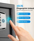 Smart Biometric Fingerprint Safe Lockbox With 3 Way Access, Electronic Keypad, hand using fingerprint sensor, close-up
