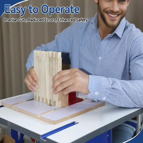 Rock Solid Box Joint Jig For Router Table Featuring Finger Joint Indexing Keys With Three Size Setup Bars And Clear Acrylic Sled in use for precise cabinet joinery.