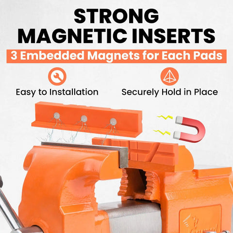 6 Inch Magnetic Soft Vise Jaws Cover Pads For Clamping And Holding Heavy Duty TPU Jaw Pads With Multi Groove Design To Protect Delicate Surfaces While Gripping Tight Ideal For DIY Home Workshop And Hobby Projects, 3 embedded magnets