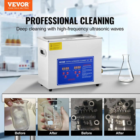 Front view of 6L Ultrasonic Cleaner With 40kHz Power And 200W Heating, Digital Timer And 110V, Ideal For Watches Jewelry Instruments
