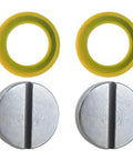 Seize The Day With This Premium 2X Lower Unit Oil Drain Plug Seal Kit For Mercruiser Stern Drives That Totally Stops Gear Lube Leaks And Blocks Water Seepage To Shield Your Drive From Serious Rusty Damage Inside The Hull., 2 yellow rubber seals and 2 silver drain plug gaskets