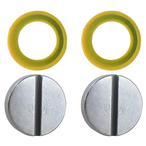 Seize The Day With This Premium 2X Lower Unit Oil Drain Plug Seal Kit For Mercruiser Stern Drives That Totally Stops Gear Lube Leaks And Blocks Water Seepage To Shield Your Drive From Serious Rusty Damage Inside The Hull., 2 yellow rubber seals and 2 silver drain plug gaskets